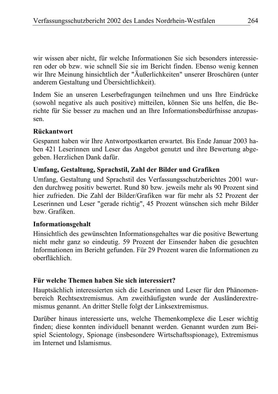 Seite 263 des Verfassungsschutzbericht 2002 Nordrhein-Westfalen