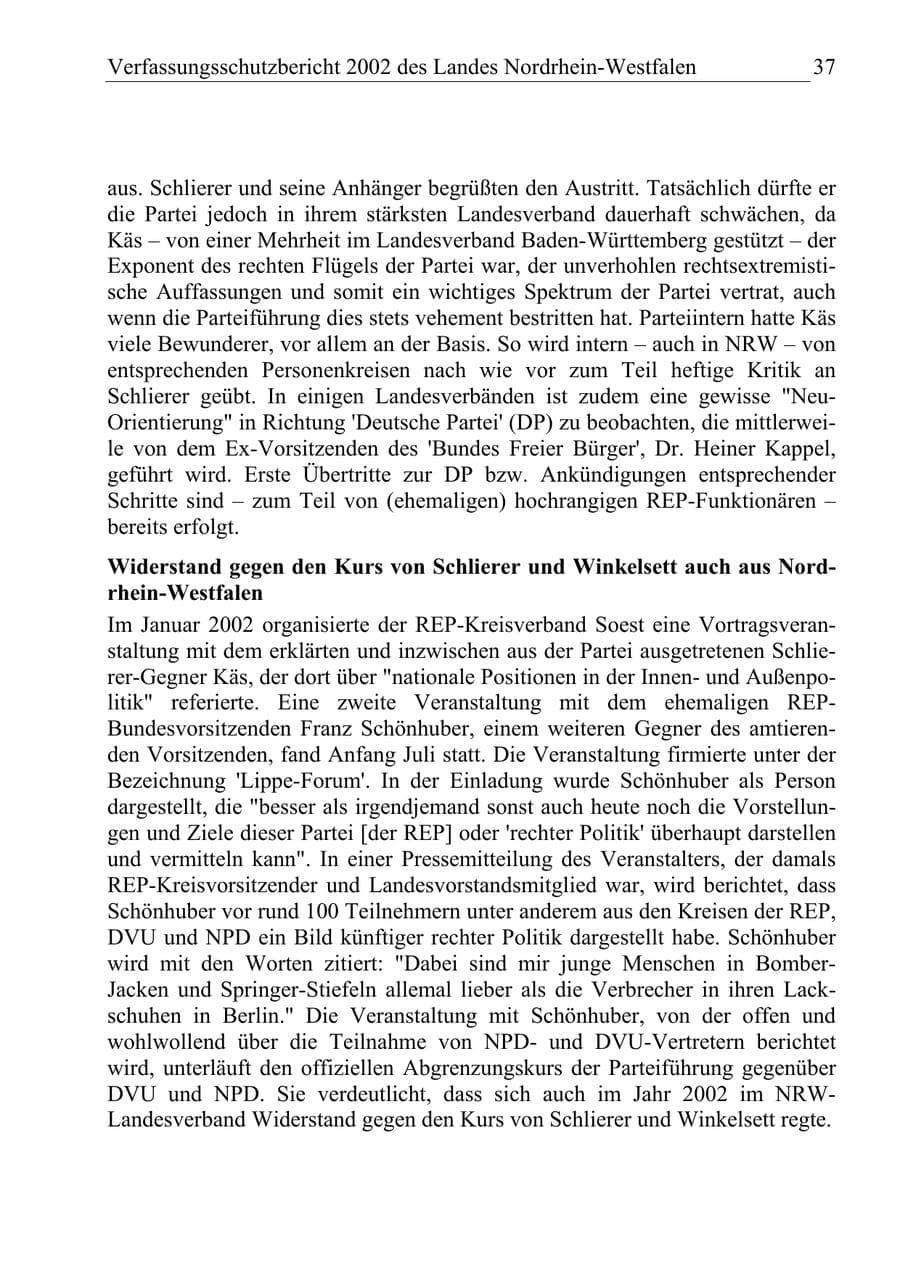 Seite 36 des Verfassungsschutzbericht 2002 Nordrhein-Westfalen