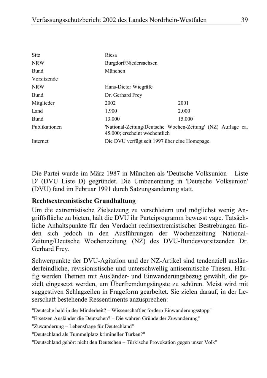 Seite 38 des Verfassungsschutzbericht 2002 Nordrhein-Westfalen