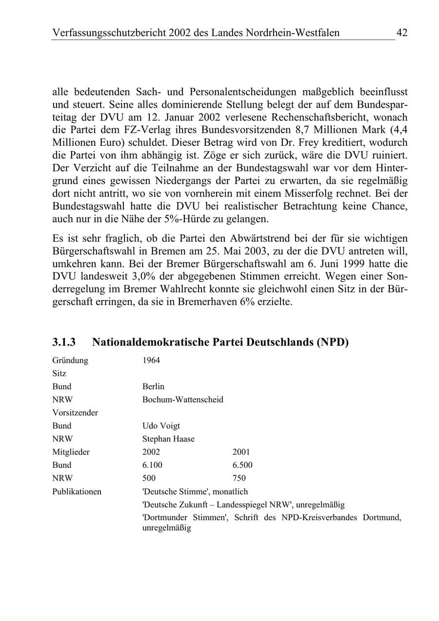 Seite 41 des Verfassungsschutzbericht 2002 Nordrhein-Westfalen