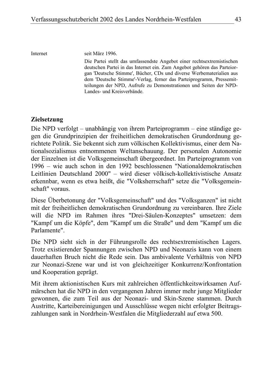Seite 42 des Verfassungsschutzbericht 2002 Nordrhein-Westfalen