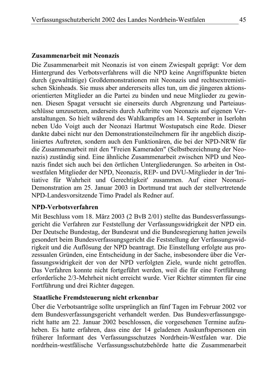 Seite 44 des Verfassungsschutzbericht 2002 Nordrhein-Westfalen