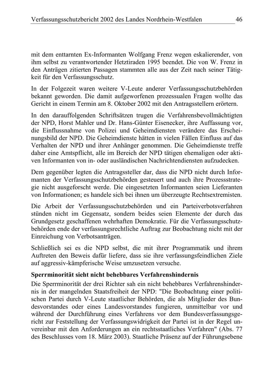 Seite 45 des Verfassungsschutzbericht 2002 Nordrhein-Westfalen