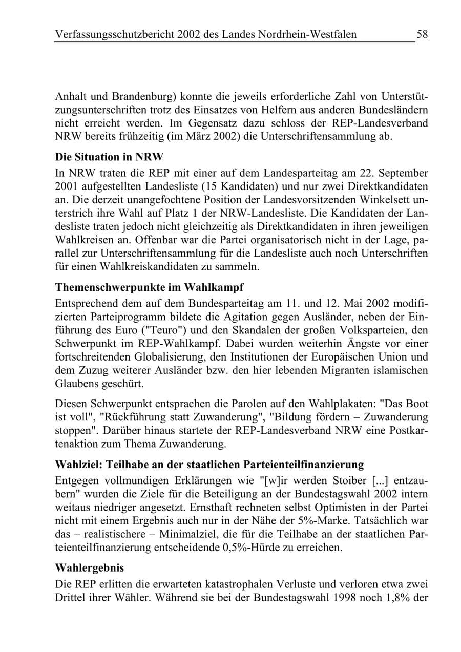 Seite 57 des Verfassungsschutzbericht 2002 Nordrhein-Westfalen