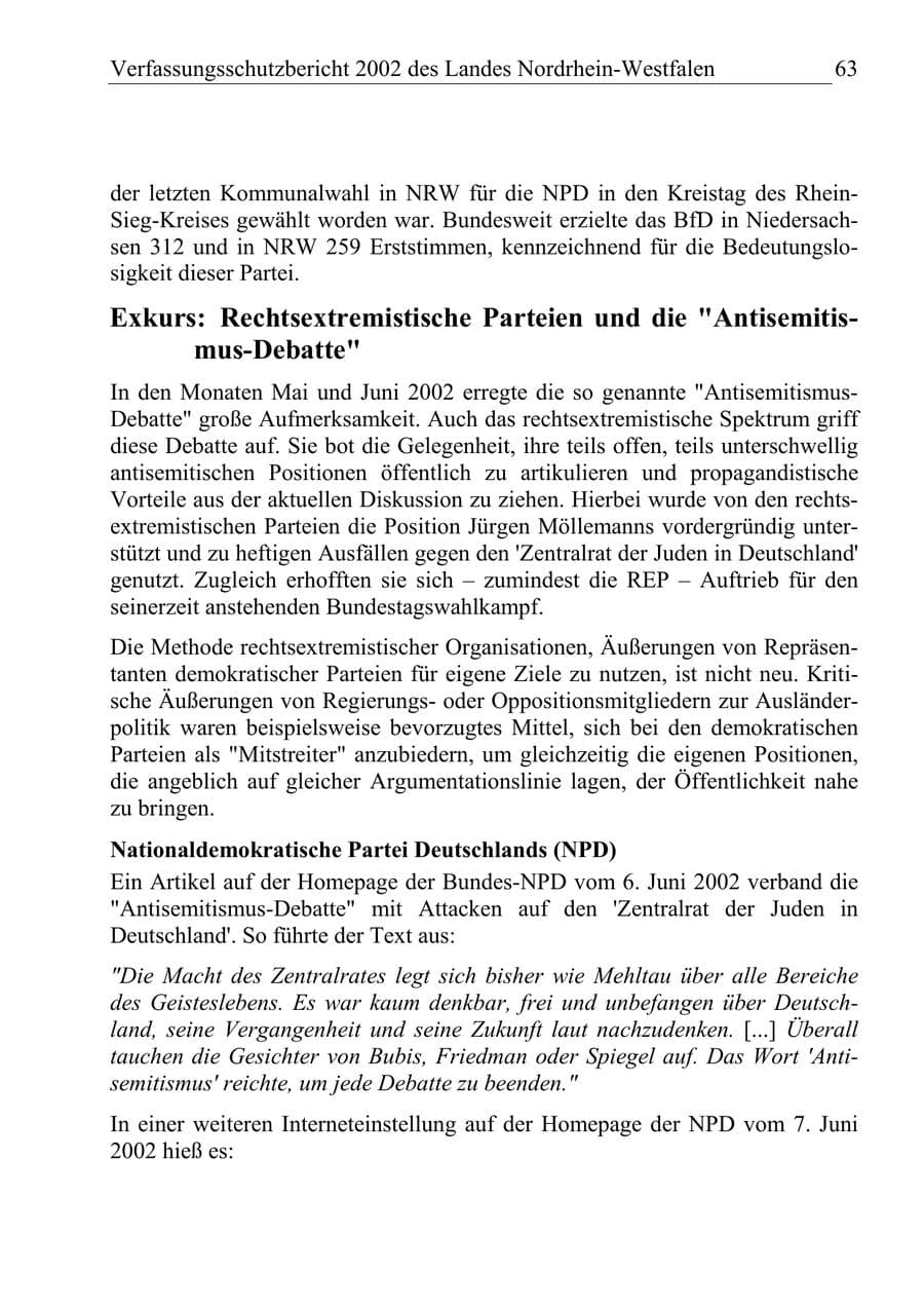 Seite 62 des Verfassungsschutzbericht 2002 Nordrhein-Westfalen