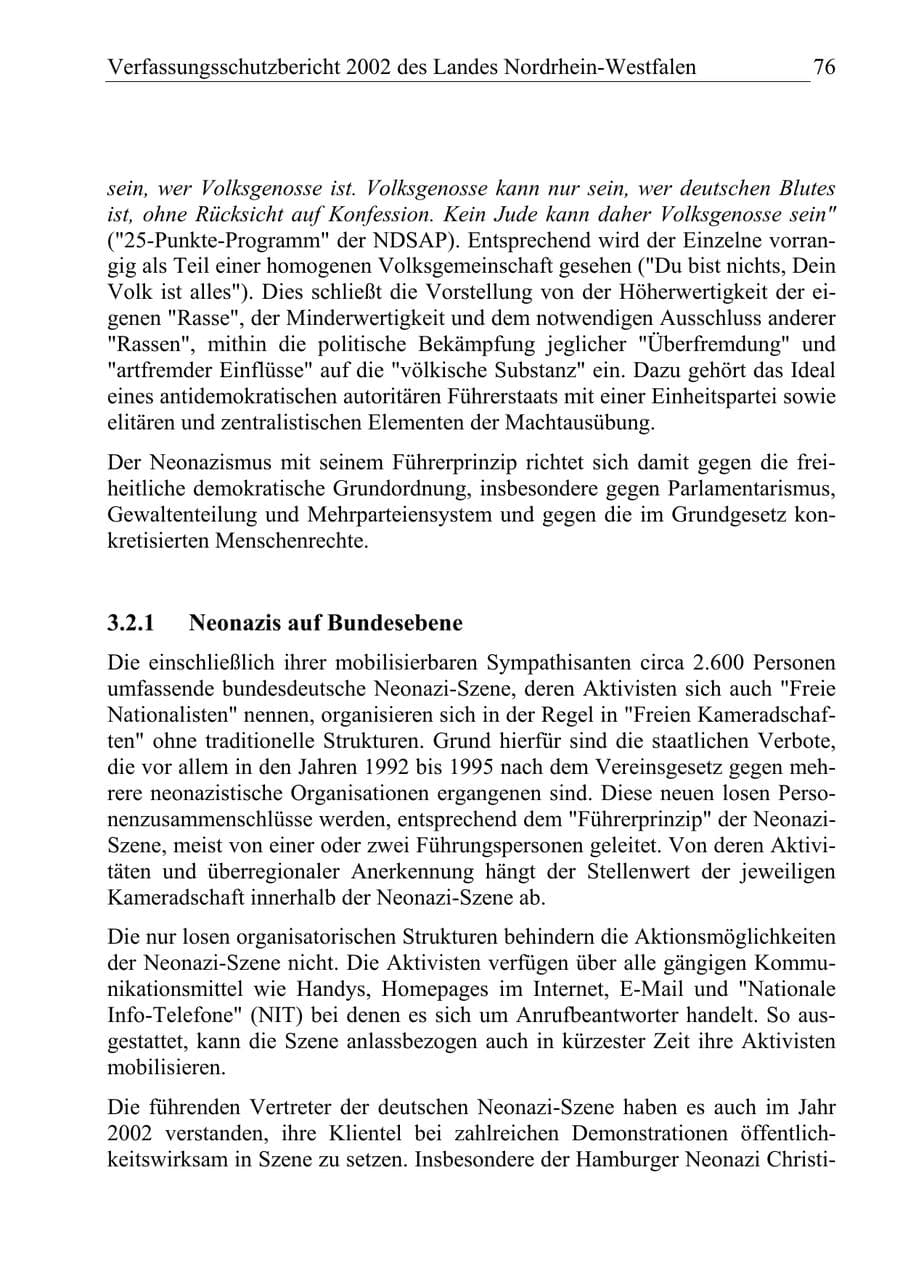 Seite 75 des Verfassungsschutzbericht 2002 Nordrhein-Westfalen
