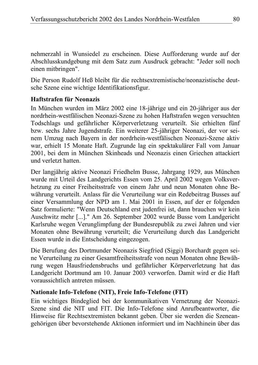 Seite 79 des Verfassungsschutzbericht 2002 Nordrhein-Westfalen