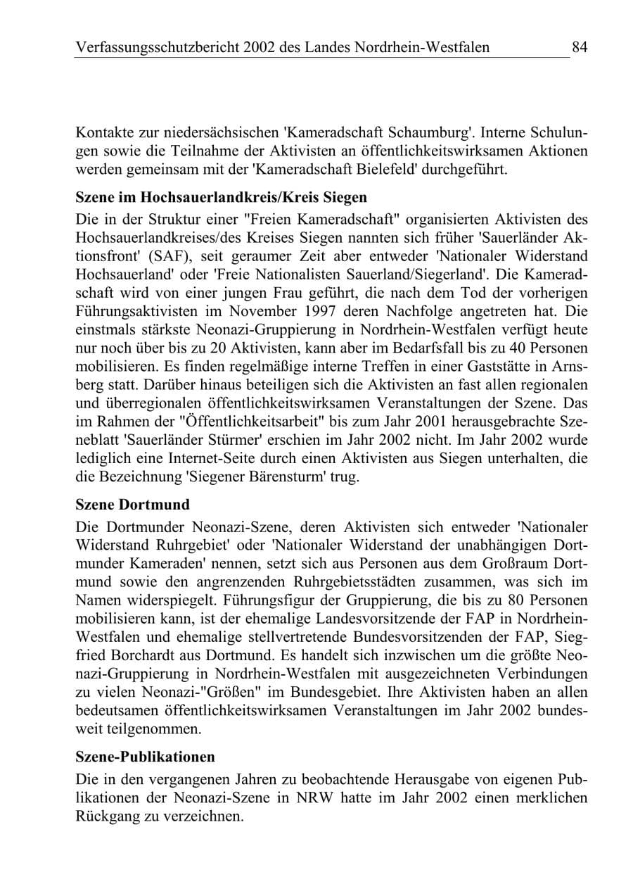 Seite 83 des Verfassungsschutzbericht 2002 Nordrhein-Westfalen
