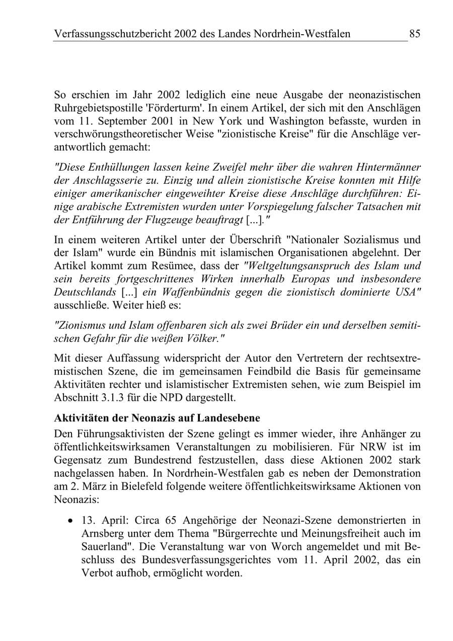 Seite 84 des Verfassungsschutzbericht 2002 Nordrhein-Westfalen