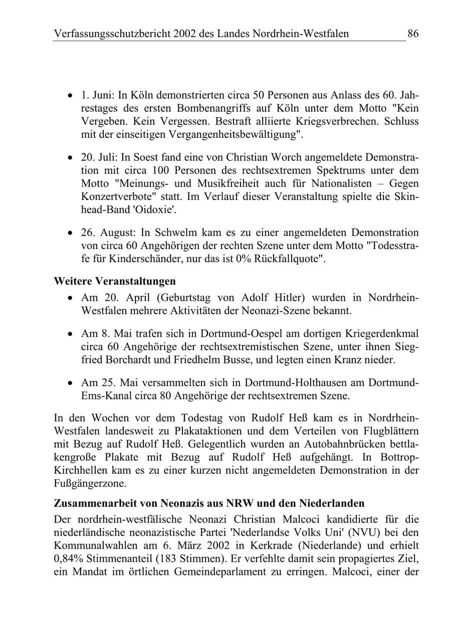 Seite 85 des Verfassungsschutzbericht 2002 Nordrhein-Westfalen