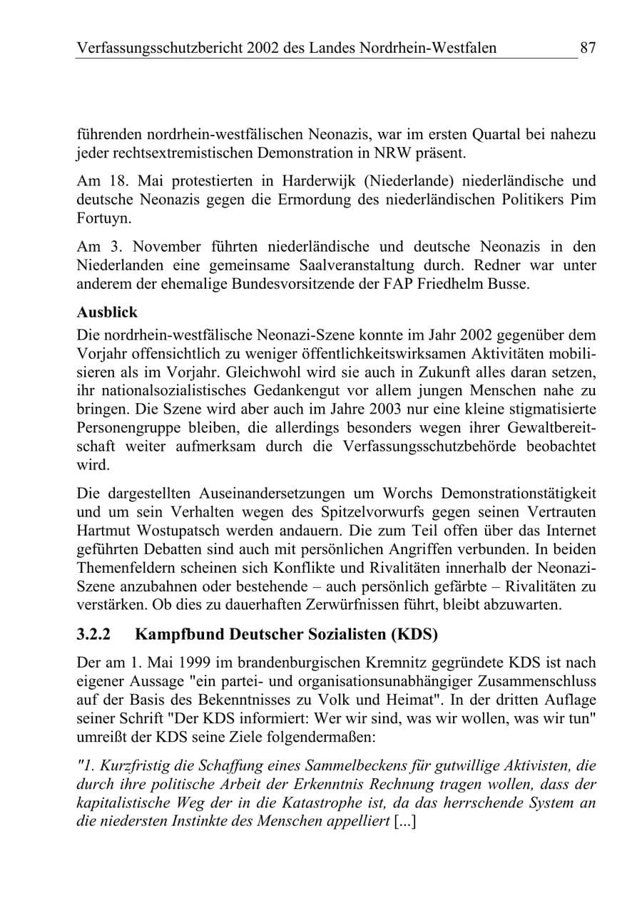 Seite 86 des Verfassungsschutzbericht 2002 Nordrhein-Westfalen