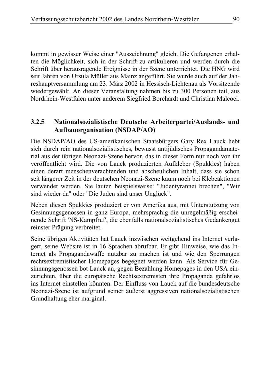 Seite 89 des Verfassungsschutzbericht 2002 Nordrhein-Westfalen
