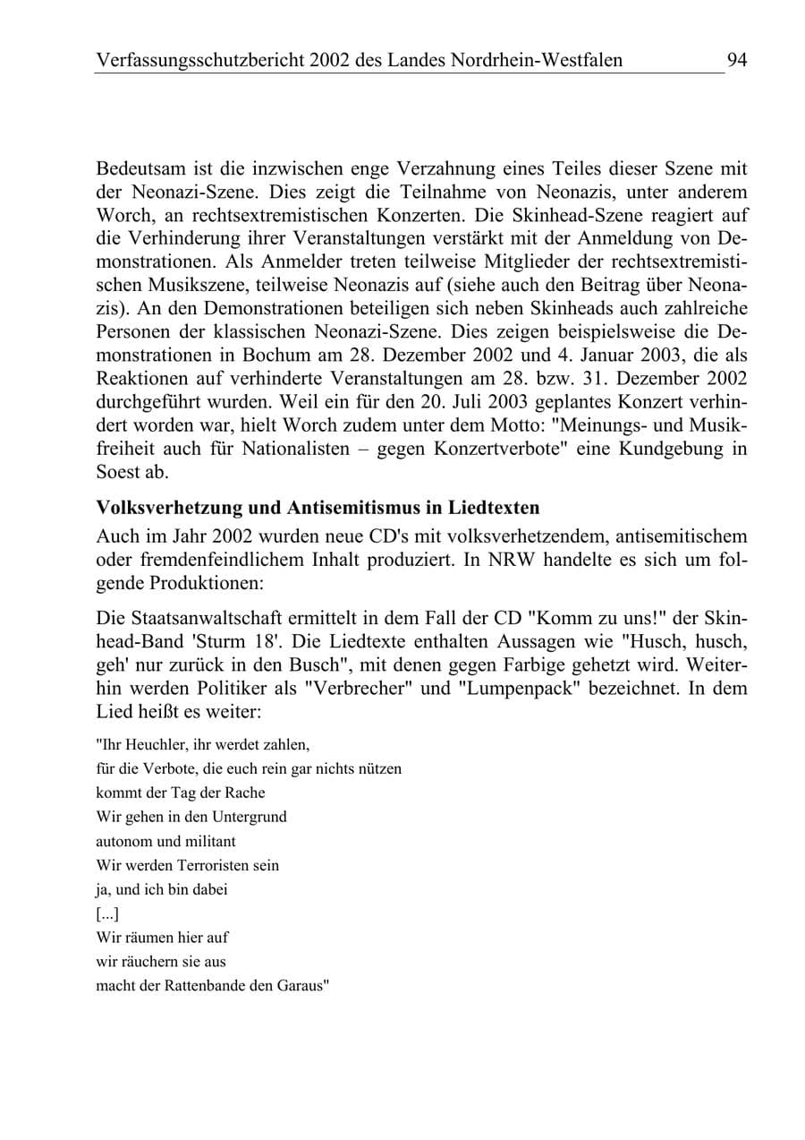 Seite 93 des Verfassungsschutzbericht 2002 Nordrhein-Westfalen