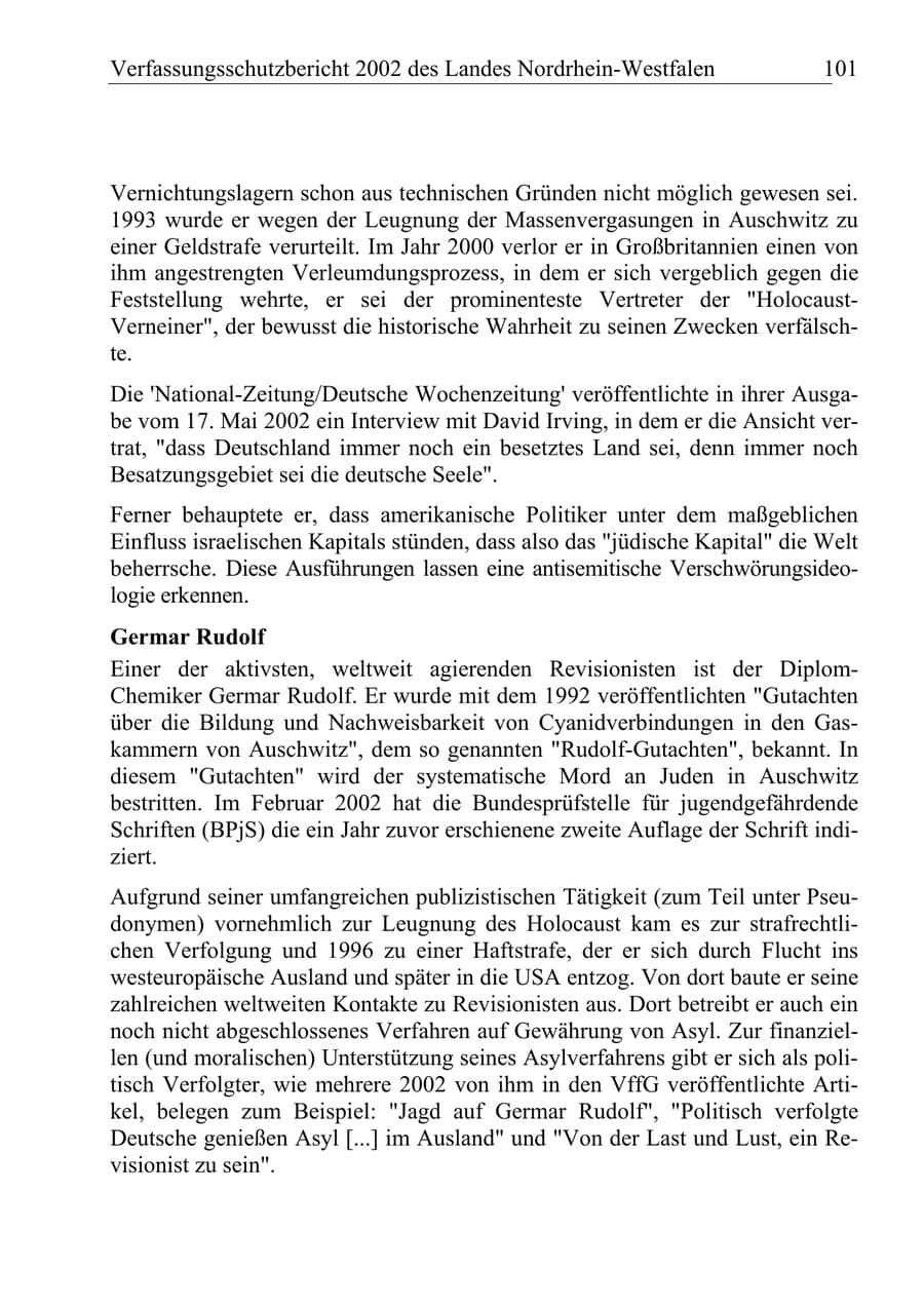 Seite 100 des Verfassungsschutzbericht 2002 Nordrhein-Westfalen