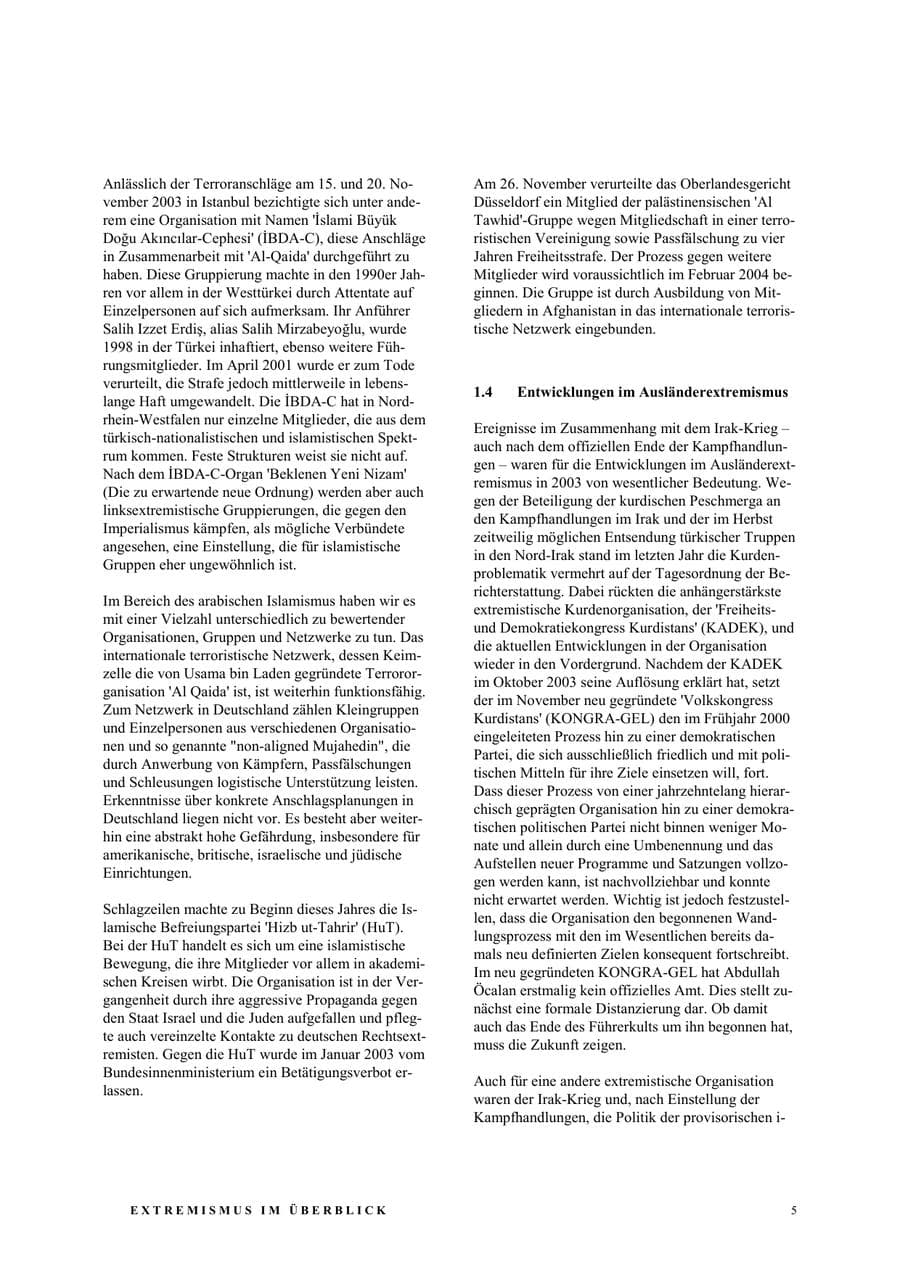 Seite 11 des Verfassungsschutzbericht 2003 Nordrhein-Westfalen