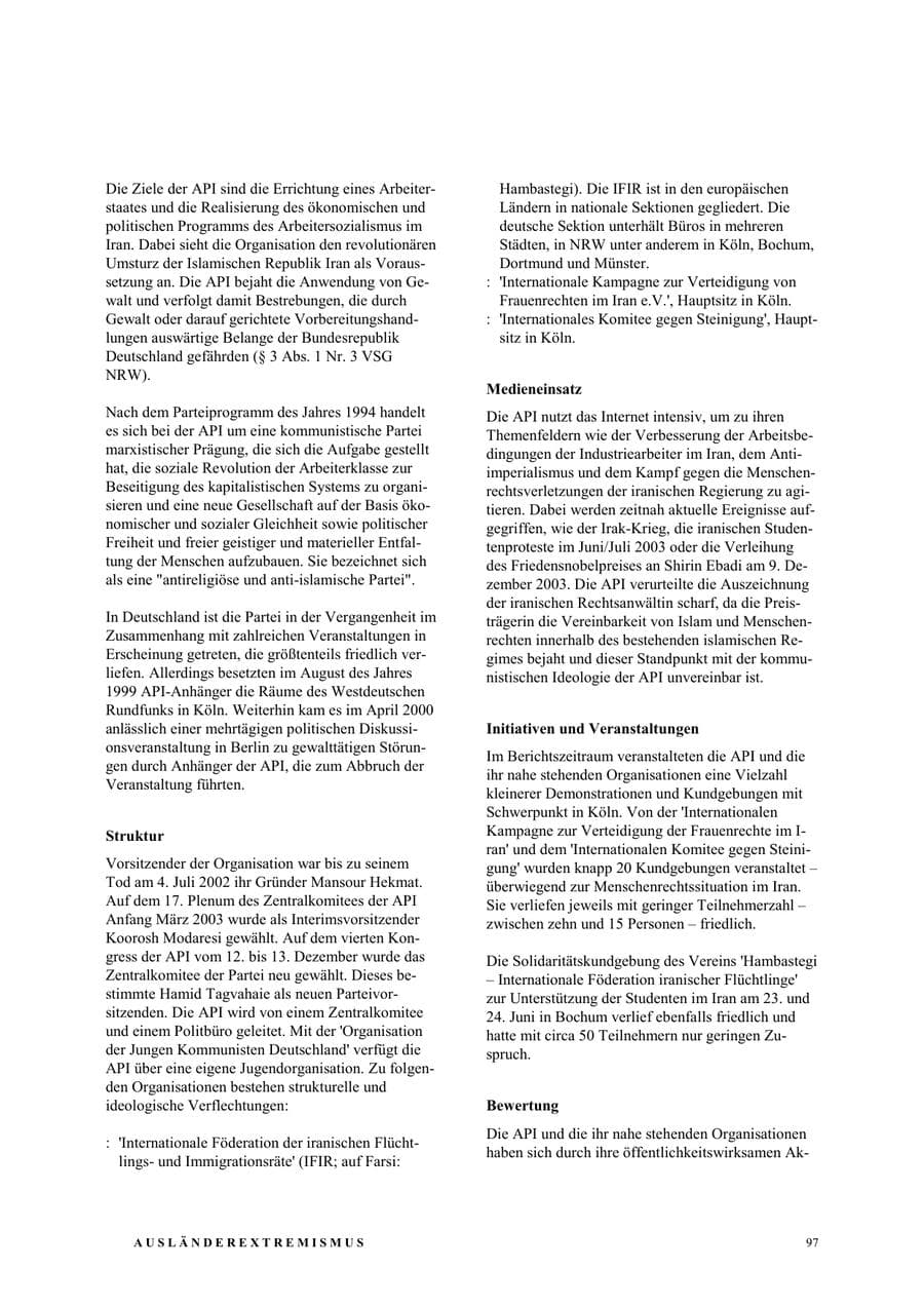 Seite 103 des Verfassungsschutzbericht 2003 Nordrhein-Westfalen