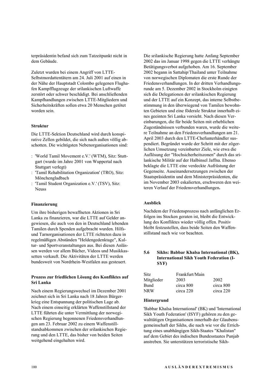 Seite 106 des Verfassungsschutzbericht 2003 Nordrhein-Westfalen