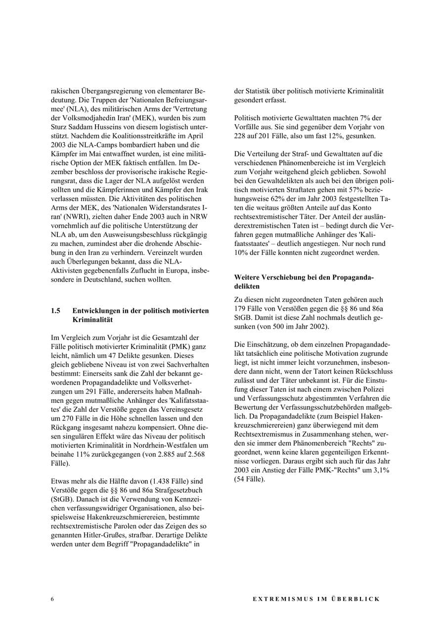 Seite 12 des Verfassungsschutzbericht 2003 Nordrhein-Westfalen