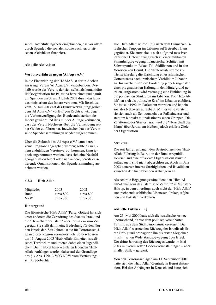 Seite 114 des Verfassungsschutzbericht 2003 Nordrhein-Westfalen