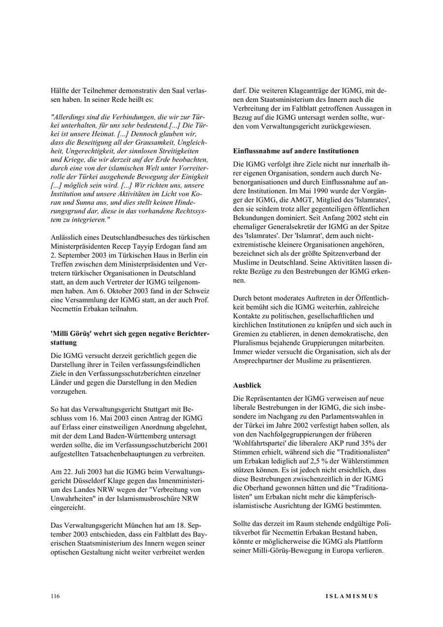 Seite 122 des Verfassungsschutzbericht 2003 Nordrhein-Westfalen