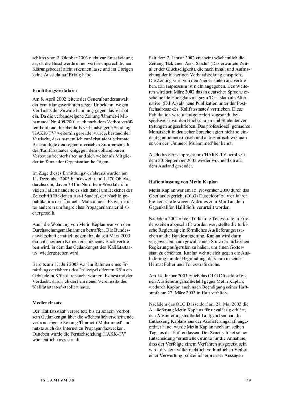 Seite 125 des Verfassungsschutzbericht 2003 Nordrhein-Westfalen