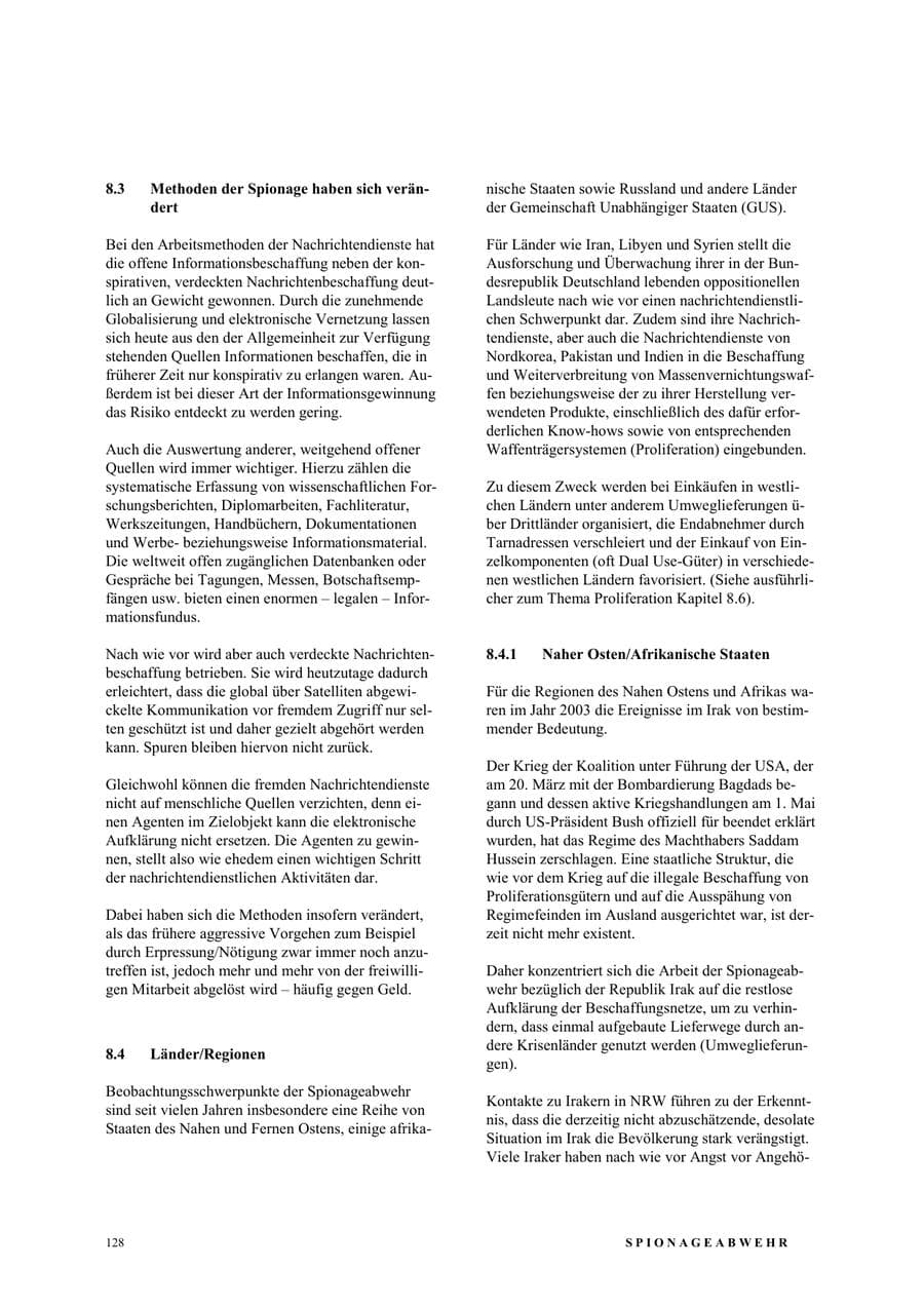 Seite 134 des Verfassungsschutzbericht 2003 Nordrhein-Westfalen