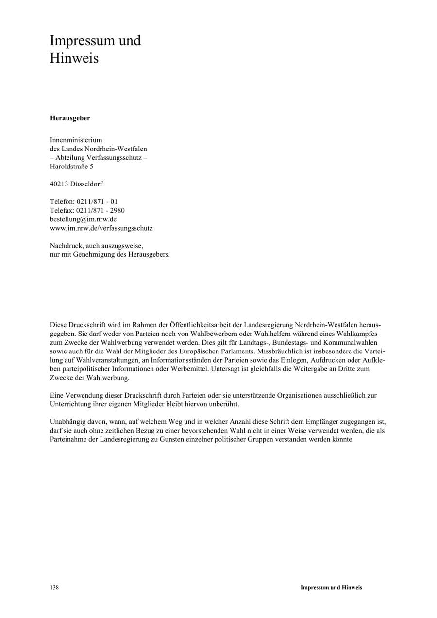 Seite 144 des Verfassungsschutzbericht 2003 Nordrhein-Westfalen