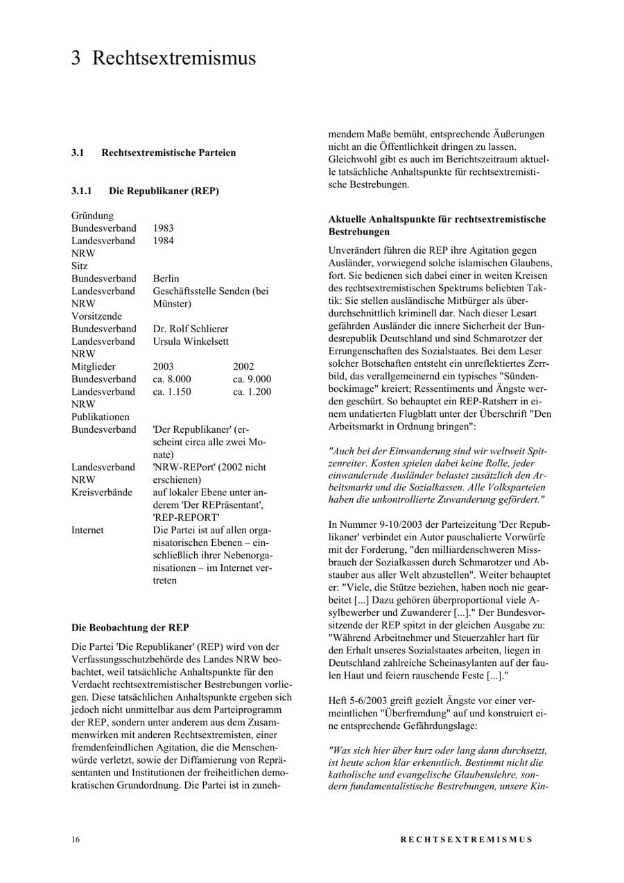 Seite 22 des Verfassungsschutzbericht 2003 Nordrhein-Westfalen