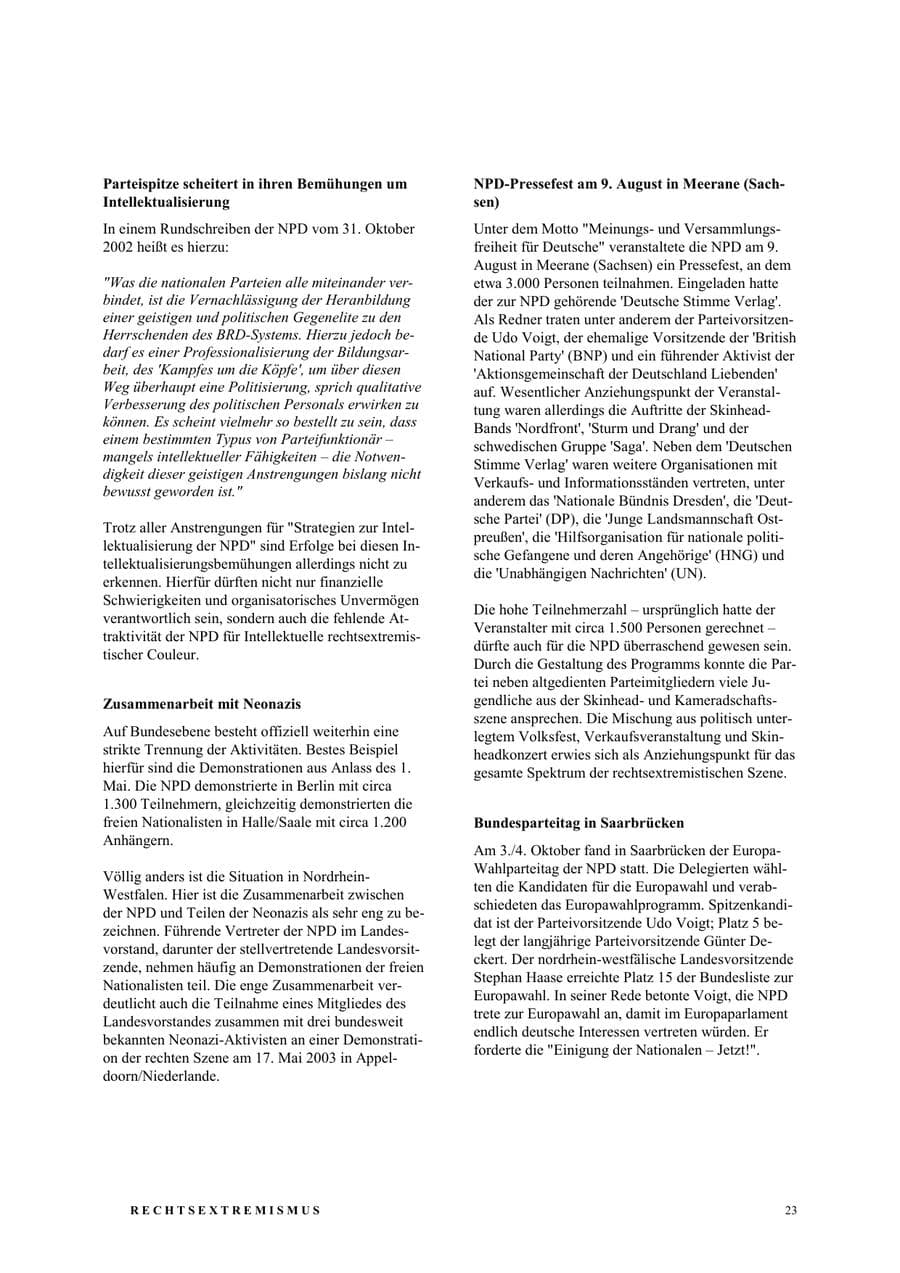 Seite 29 des Verfassungsschutzbericht 2003 Nordrhein-Westfalen