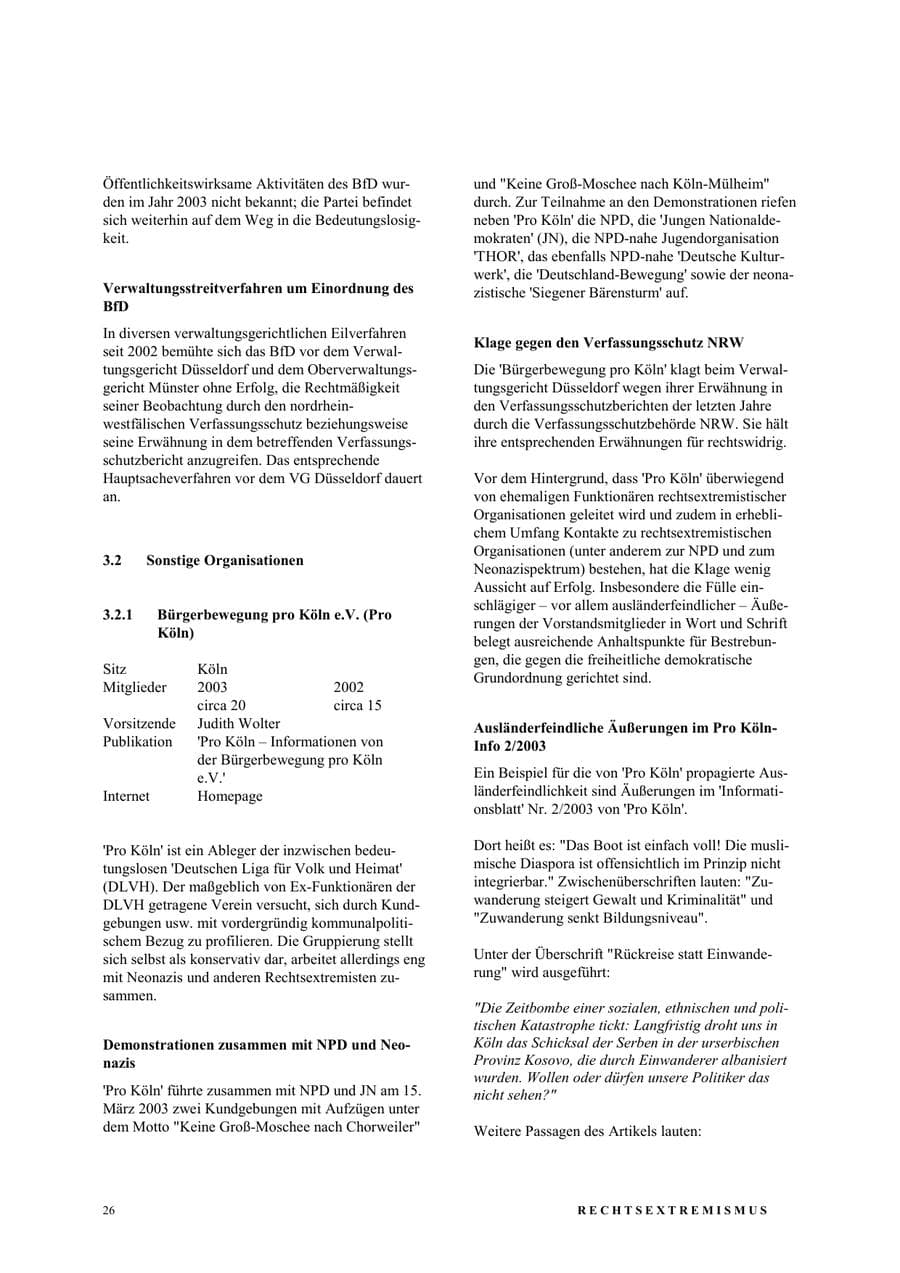 Seite 32 des Verfassungsschutzbericht 2003 Nordrhein-Westfalen