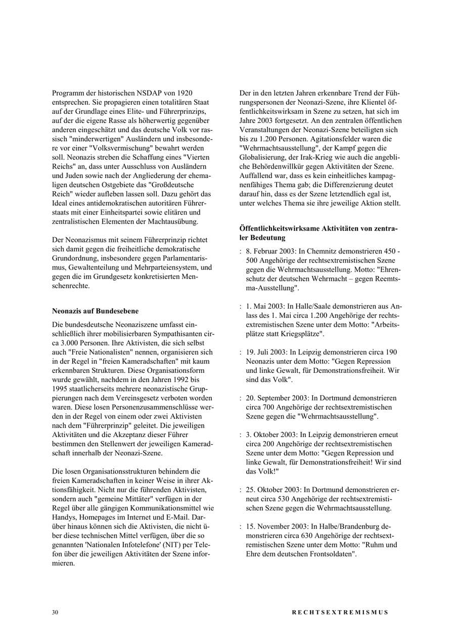 Seite 36 des Verfassungsschutzbericht 2003 Nordrhein-Westfalen