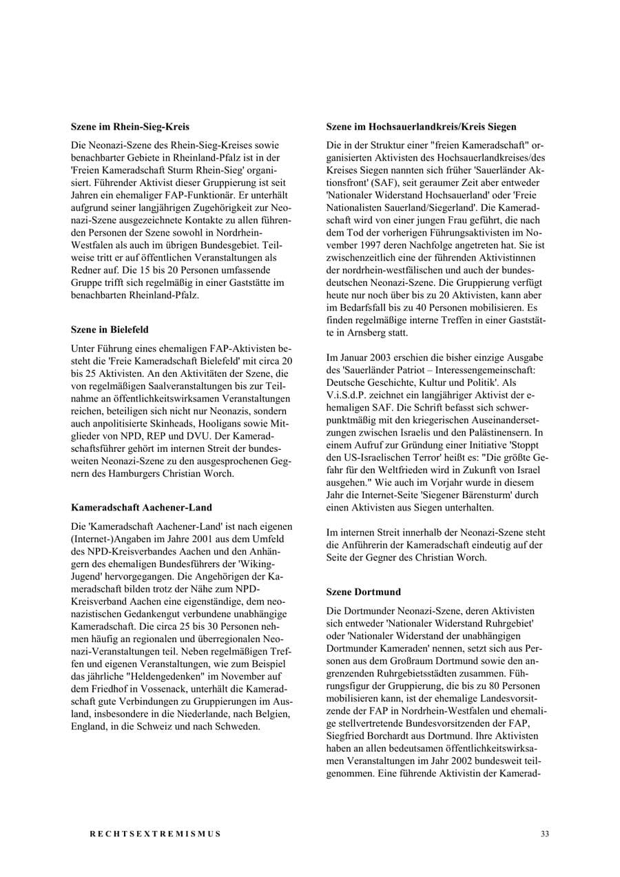 Seite 39 des Verfassungsschutzbericht 2003 Nordrhein-Westfalen