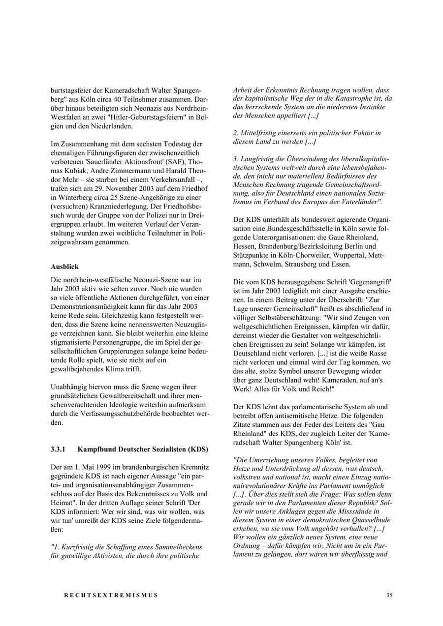 Seite 41 des Verfassungsschutzbericht 2003 Nordrhein-Westfalen