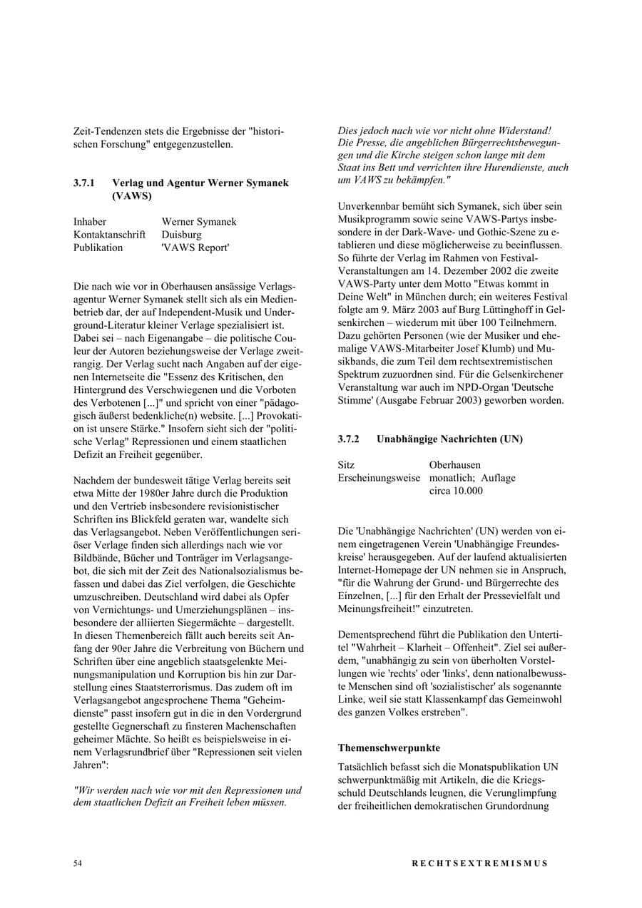 Seite 60 des Verfassungsschutzbericht 2003 Nordrhein-Westfalen