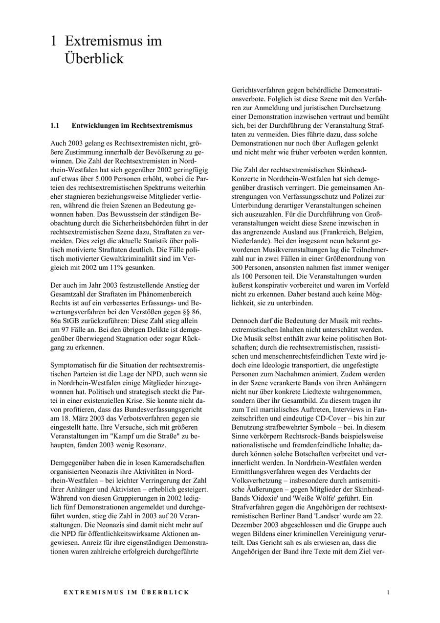 Seite 7 des Verfassungsschutzbericht 2003 Nordrhein-Westfalen