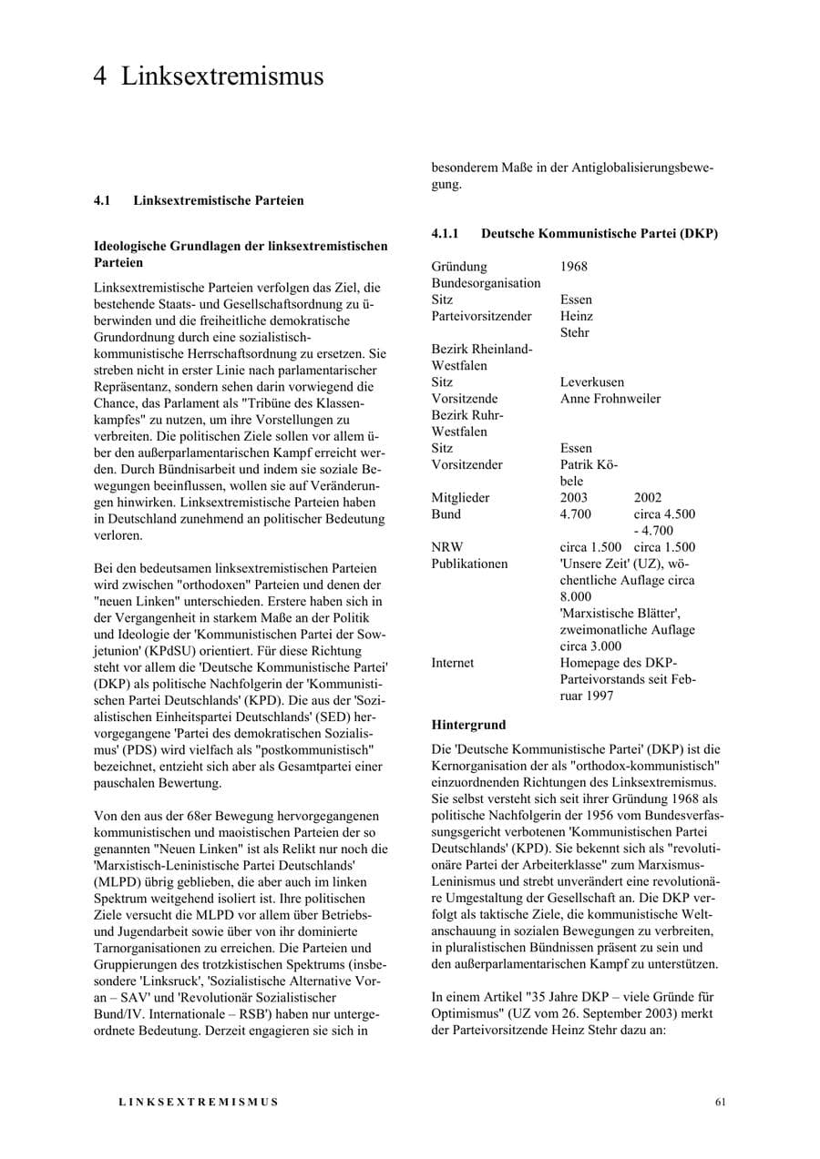 Seite 67 des Verfassungsschutzbericht 2003 Nordrhein-Westfalen