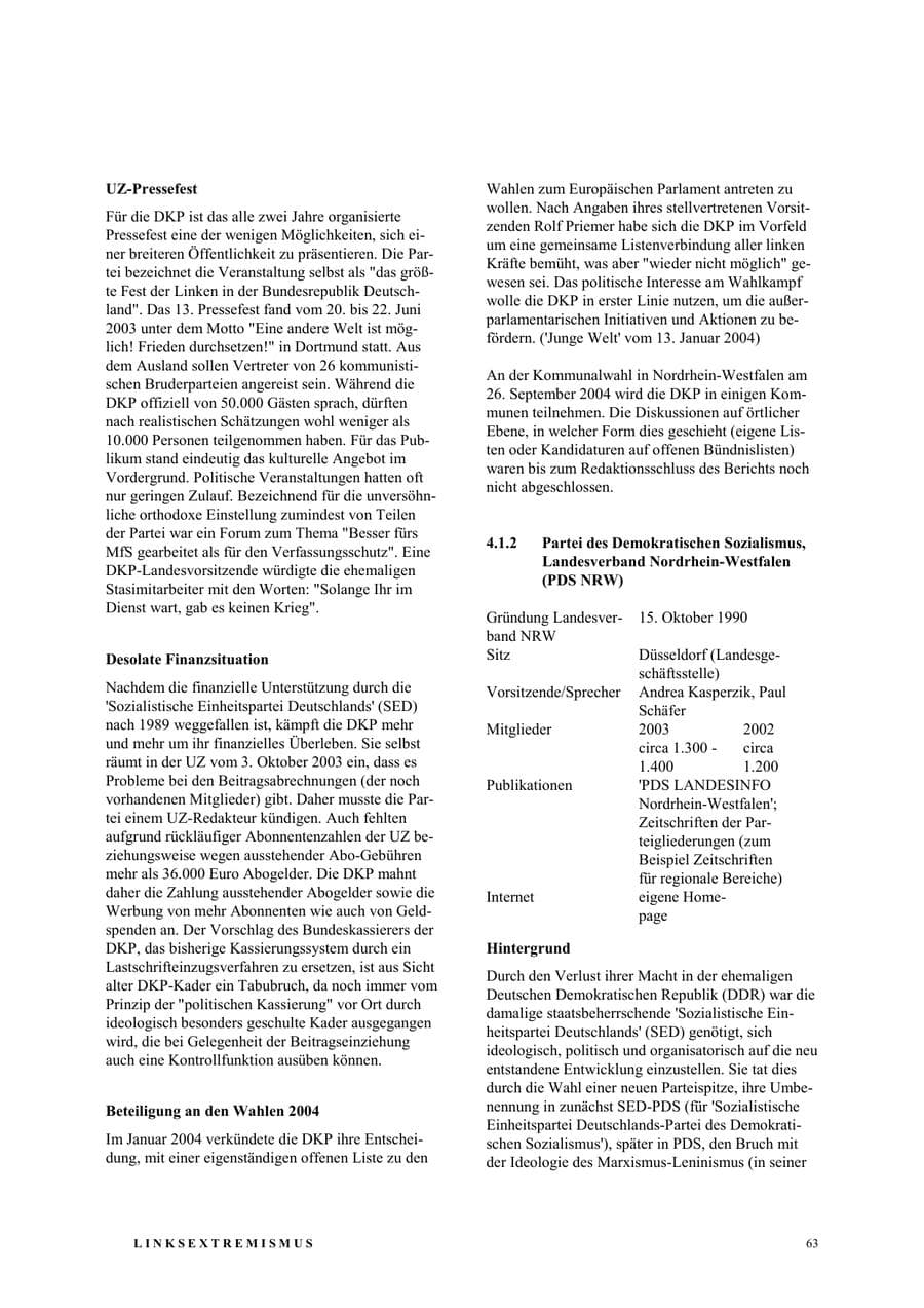 Seite 69 des Verfassungsschutzbericht 2003 Nordrhein-Westfalen