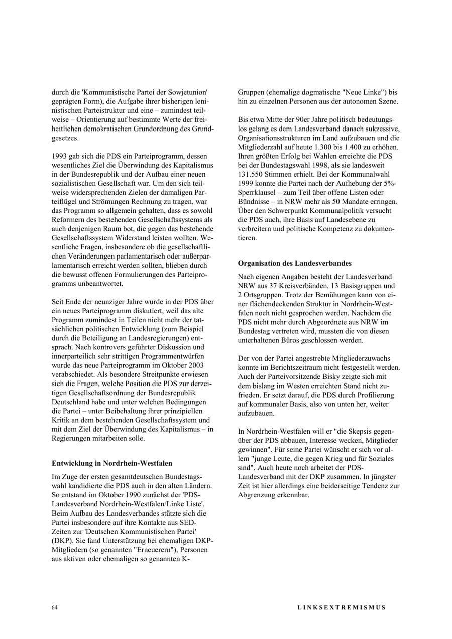 Seite 70 des Verfassungsschutzbericht 2003 Nordrhein-Westfalen