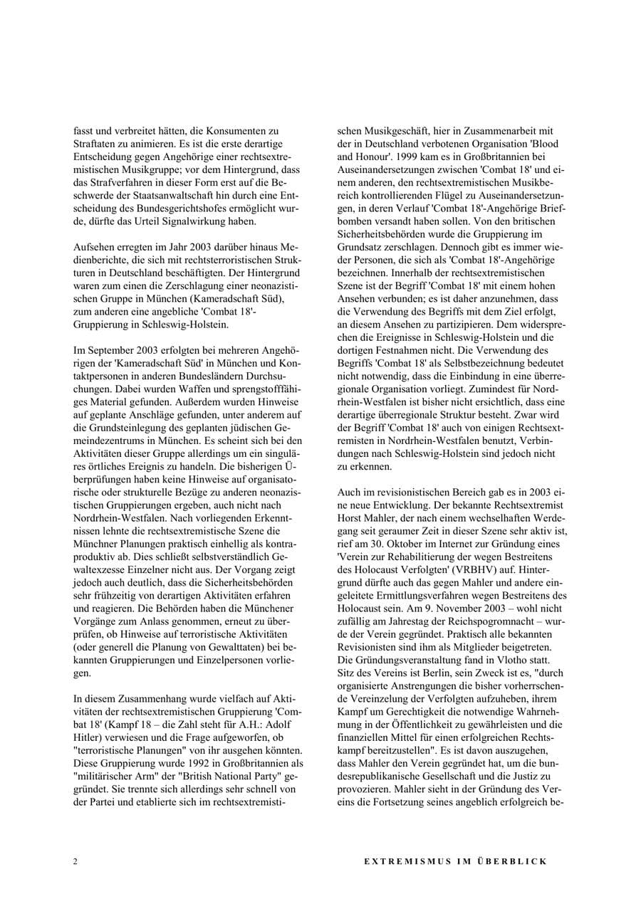 Seite 8 des Verfassungsschutzbericht 2003 Nordrhein-Westfalen