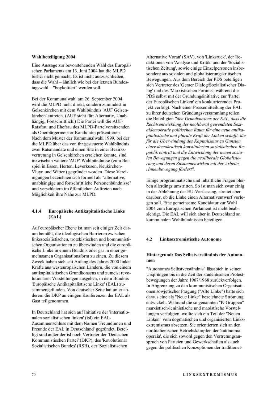 Seite 76 des Verfassungsschutzbericht 2003 Nordrhein-Westfalen