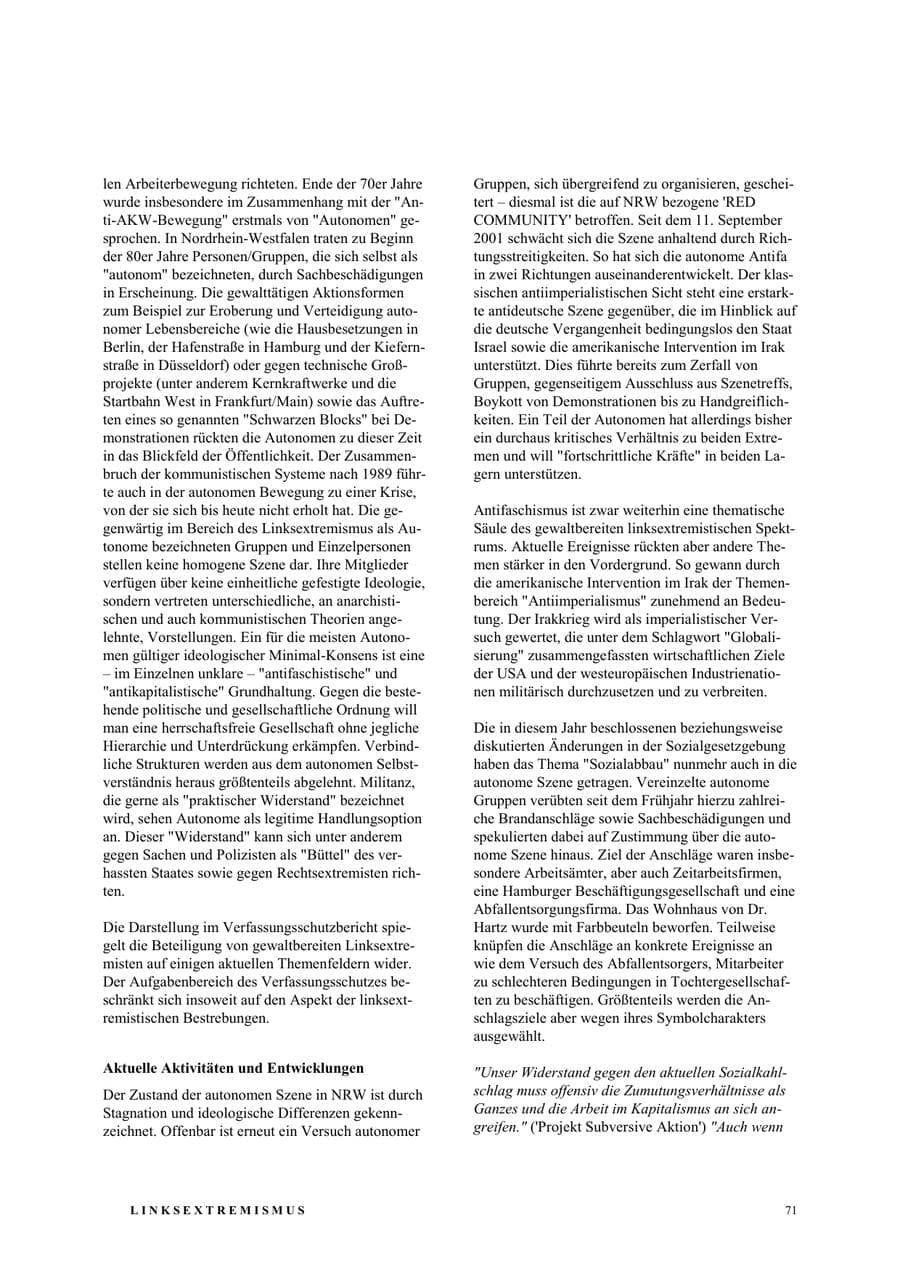 Seite 77 des Verfassungsschutzbericht 2003 Nordrhein-Westfalen