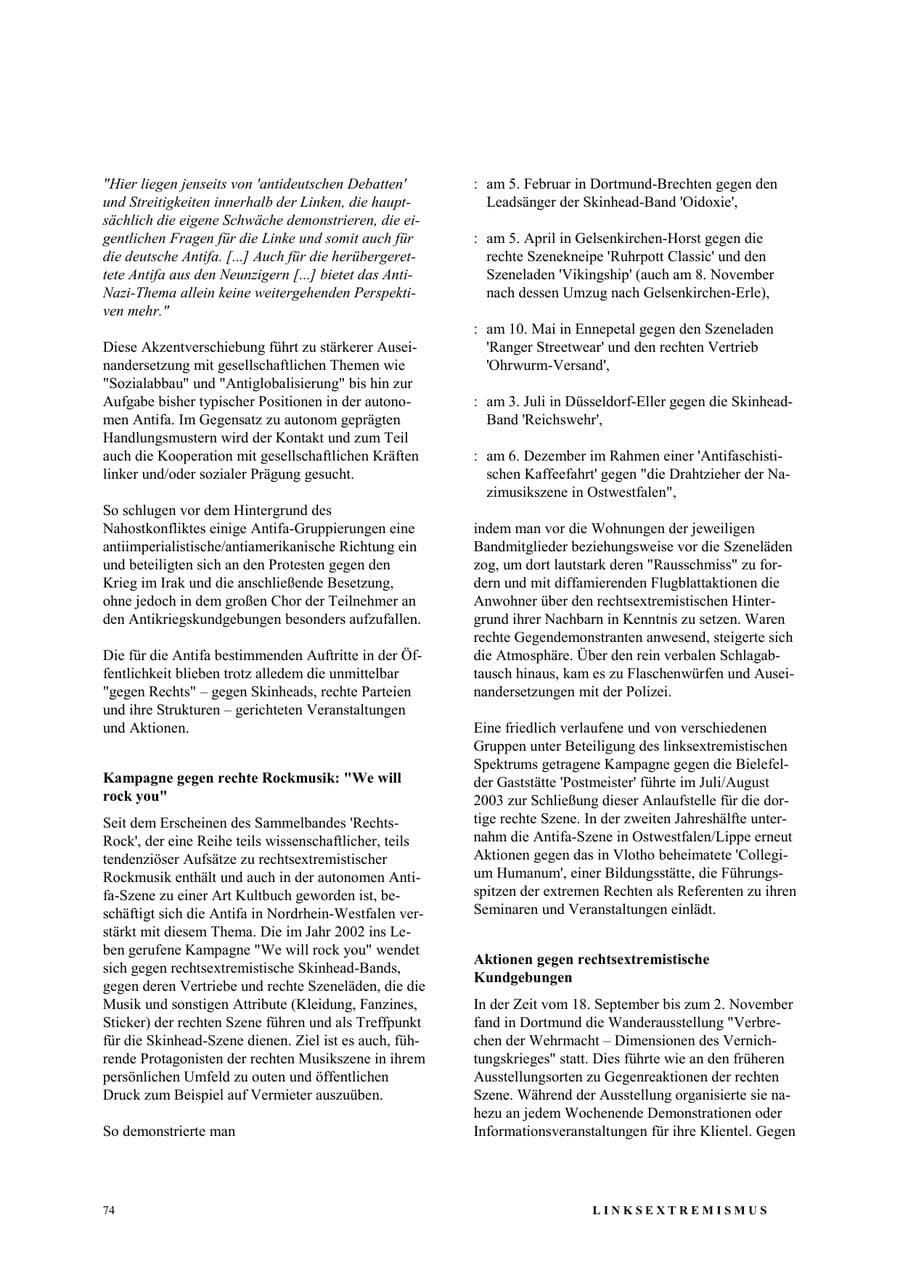 Seite 80 des Verfassungsschutzbericht 2003 Nordrhein-Westfalen