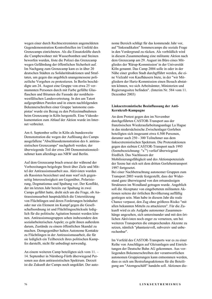 Seite 82 des Verfassungsschutzbericht 2003 Nordrhein-Westfalen