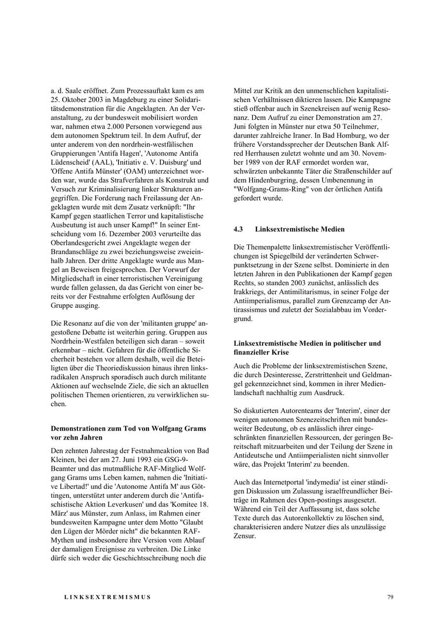 Seite 85 des Verfassungsschutzbericht 2003 Nordrhein-Westfalen