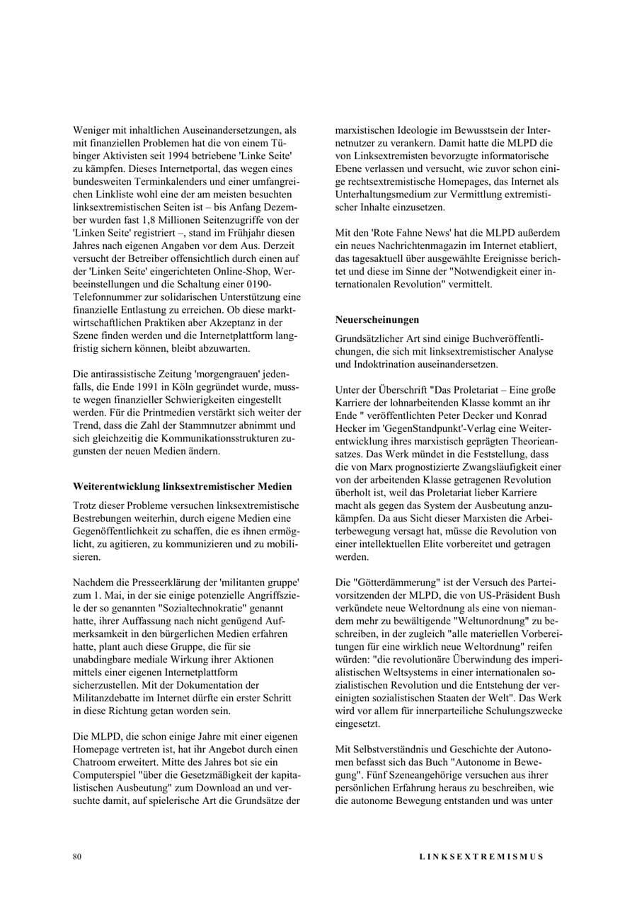 Seite 86 des Verfassungsschutzbericht 2003 Nordrhein-Westfalen