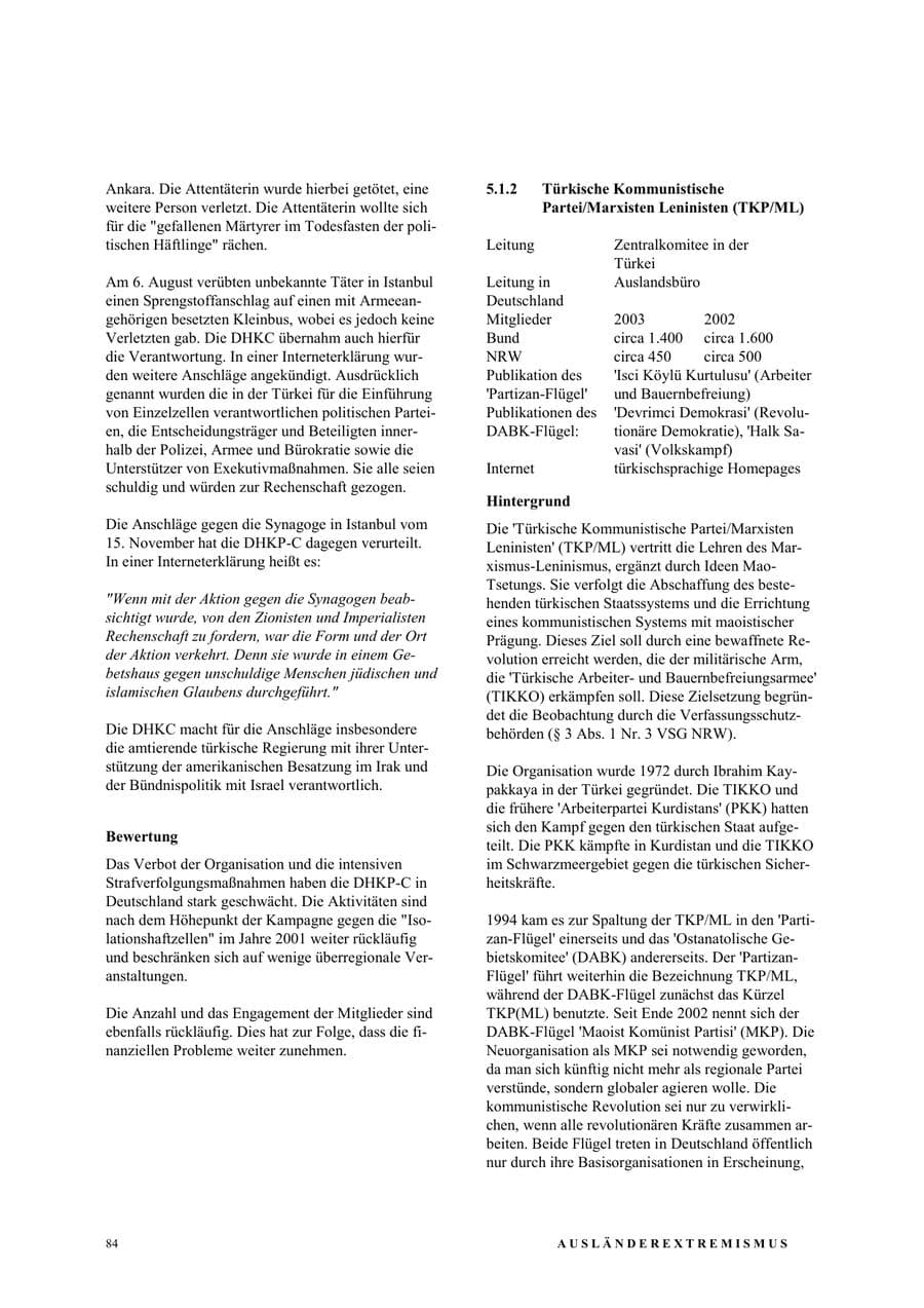 Seite 90 des Verfassungsschutzbericht 2003 Nordrhein-Westfalen