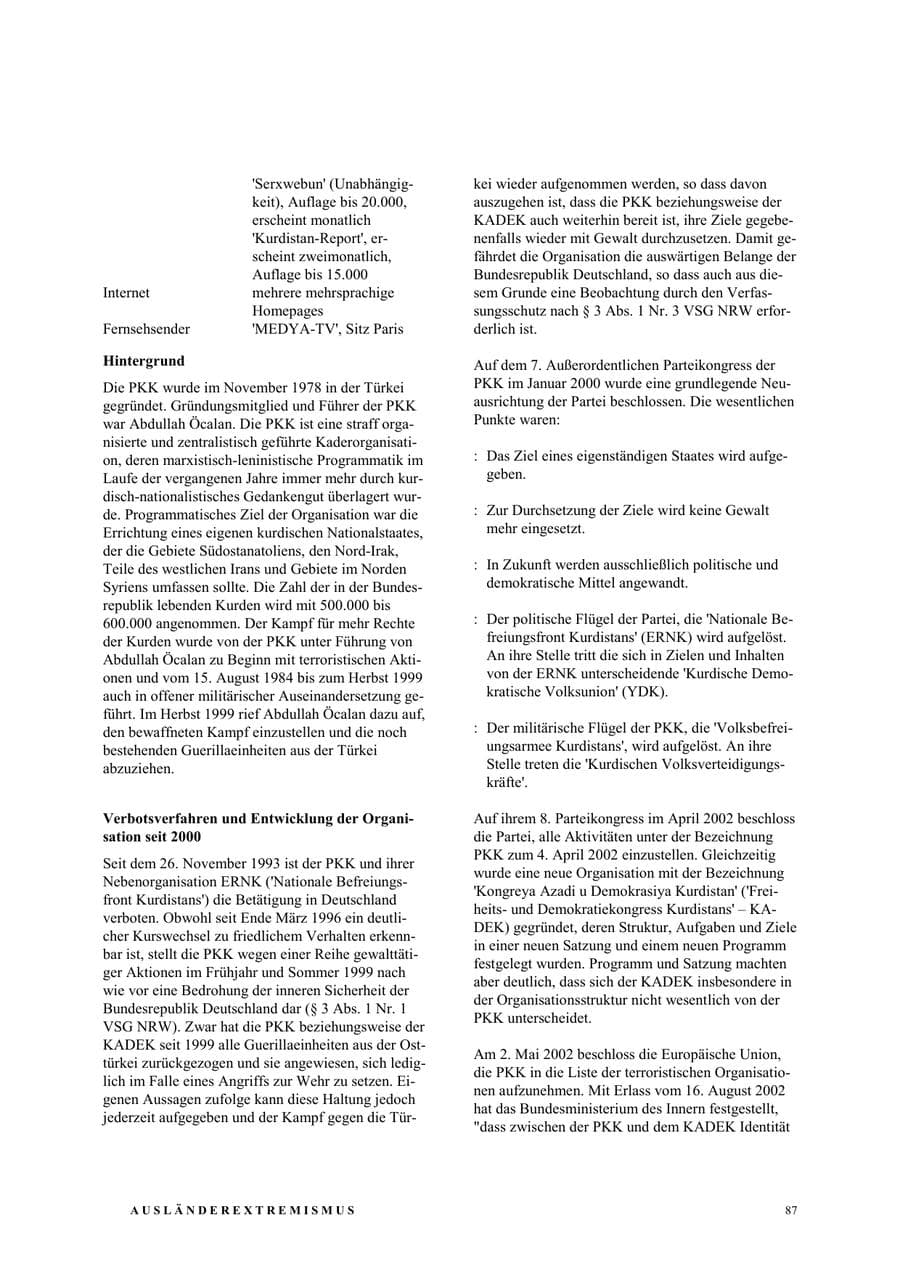 Seite 93 des Verfassungsschutzbericht 2003 Nordrhein-Westfalen