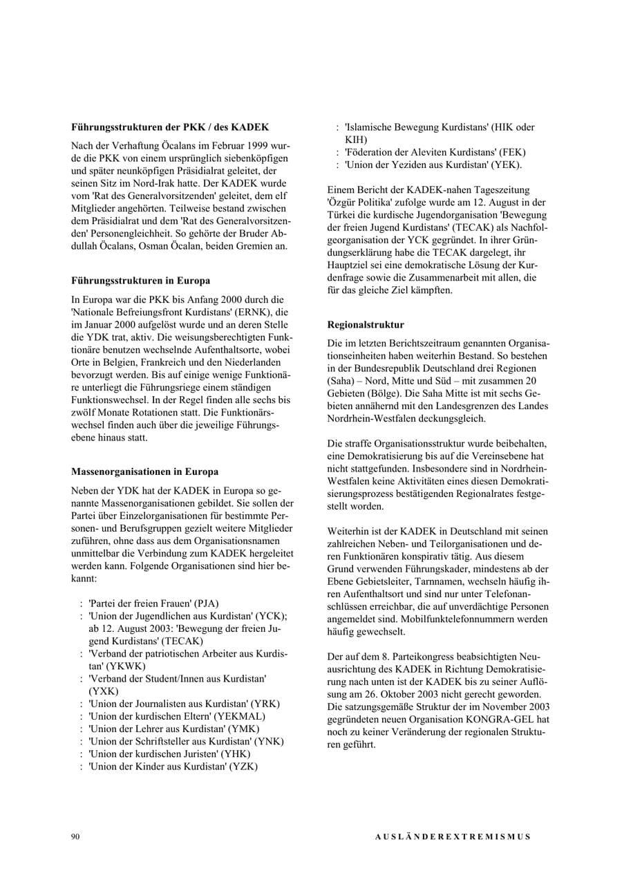 Seite 96 des Verfassungsschutzbericht 2003 Nordrhein-Westfalen