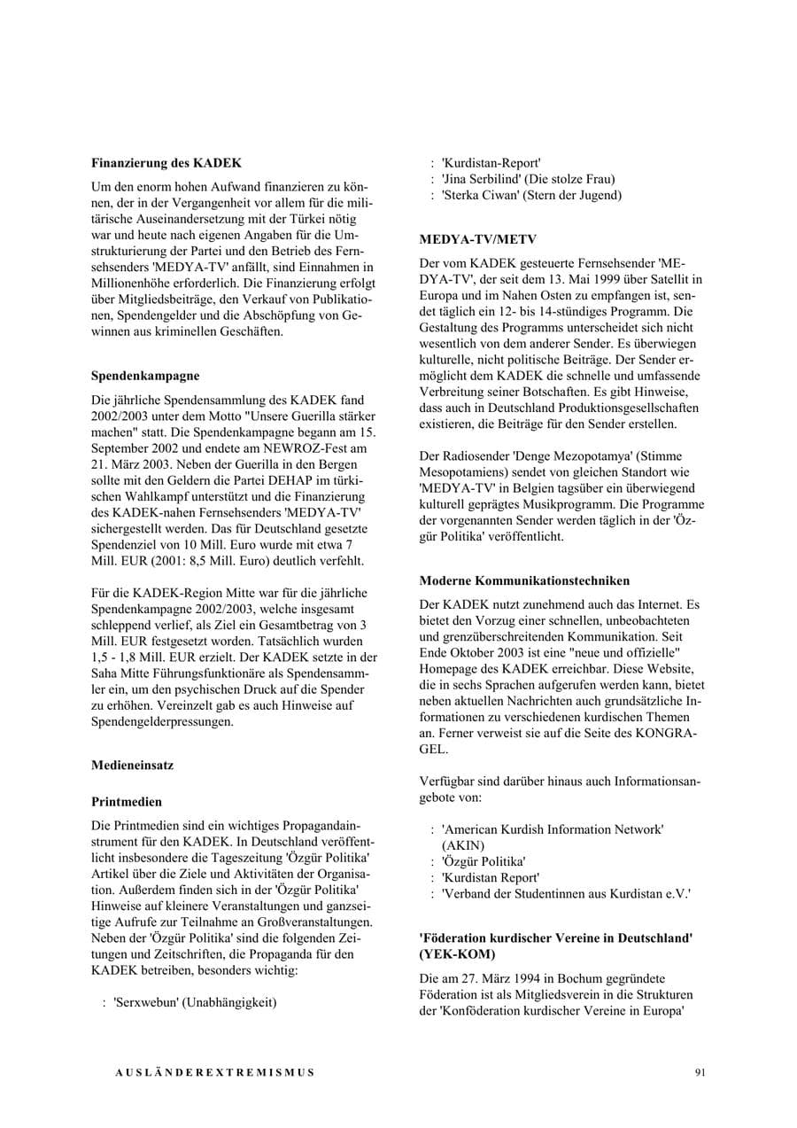 Seite 97 des Verfassungsschutzbericht 2003 Nordrhein-Westfalen
