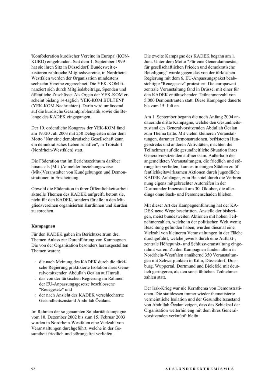 Seite 98 des Verfassungsschutzbericht 2003 Nordrhein-Westfalen
